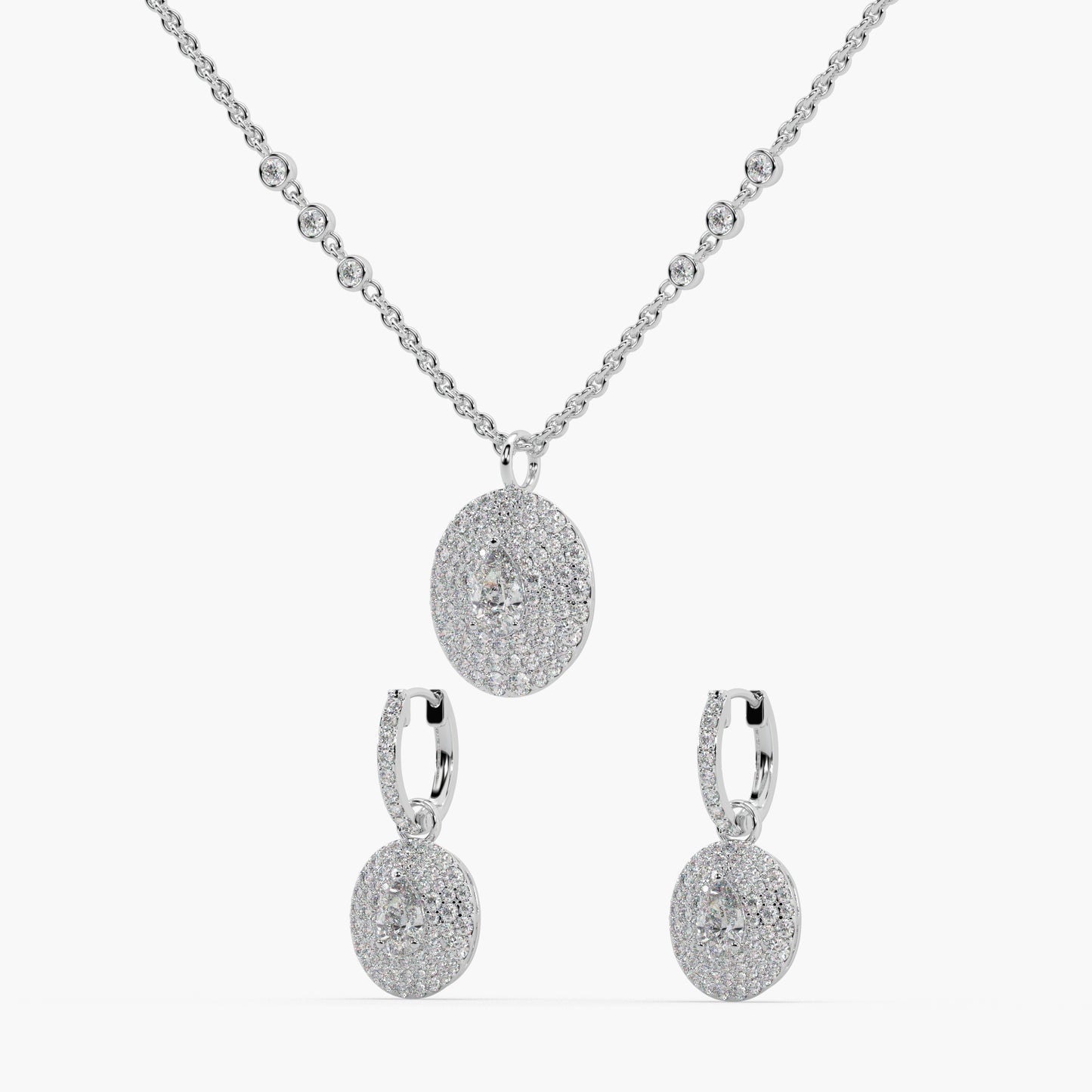 Guru Jewel's Fabulous Fancy Shaped Solitaire Studded Silver Pendant Set For Her