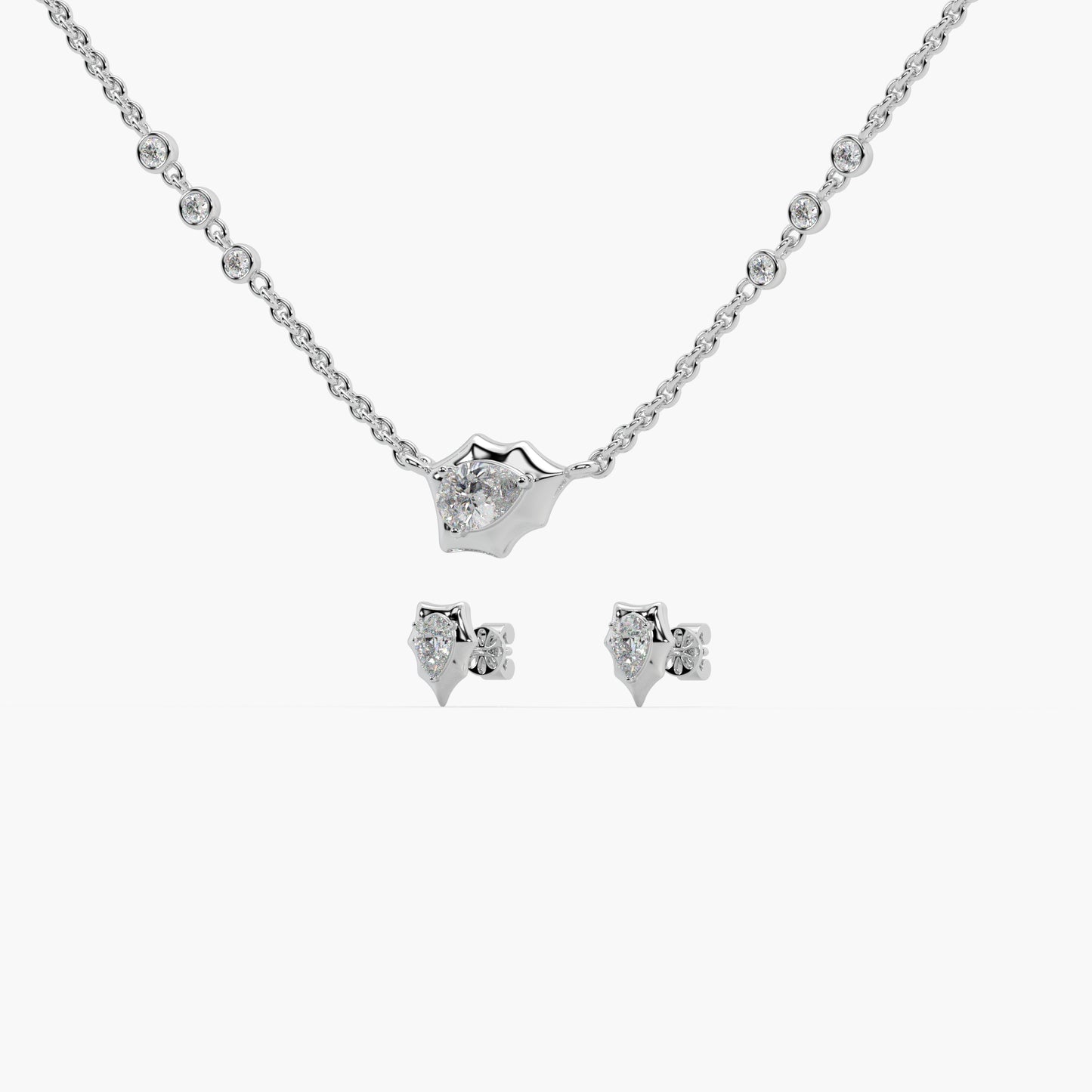 Guru Jewel's Fabulous Fancy Shaped Diamond Studded Silver Pendant Set For Her