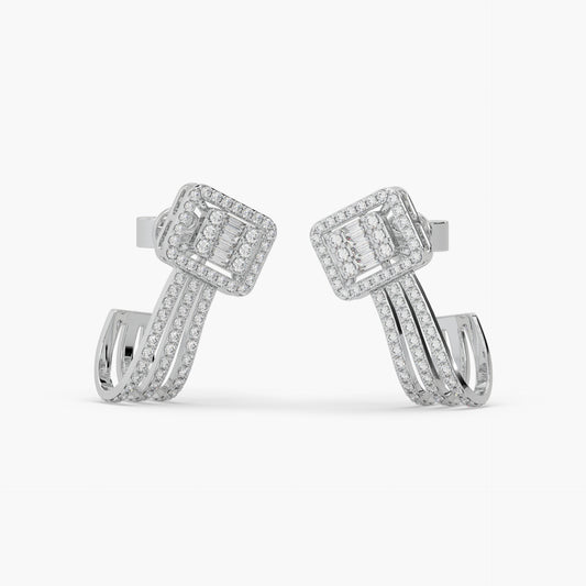 Guru Jewel's Round And Bugget Diamond Studded Long Silver Earrings For Her