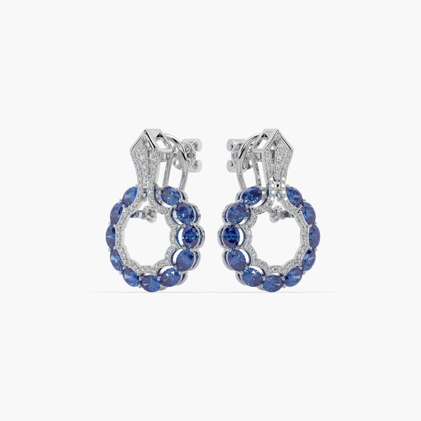 Guru Jewel's Blue Sapphire And Diamond Studded Silver Earrings For Her