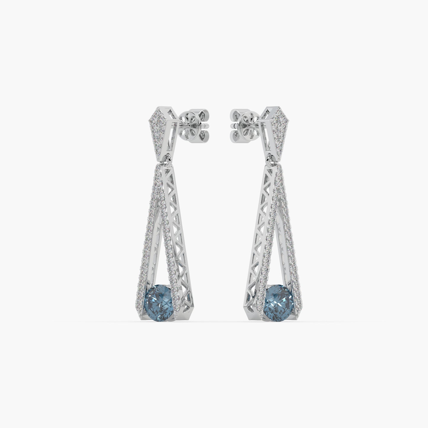 Guru Jewel's Round Diamond And Blue Stone Studded In Silver Alluring Earrings For Her