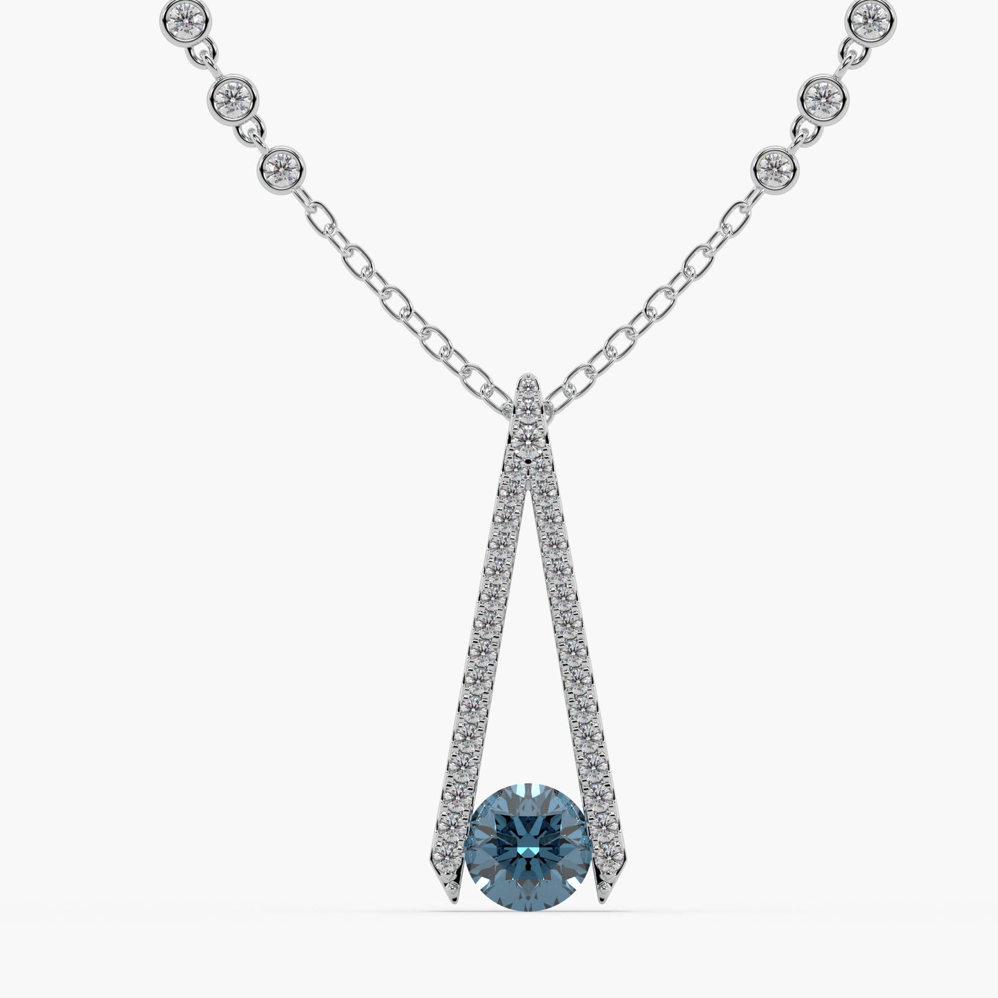 Guru Jewel's Round Diamond And Blue Colored Stone Studded Alluring Only Pendant For Her