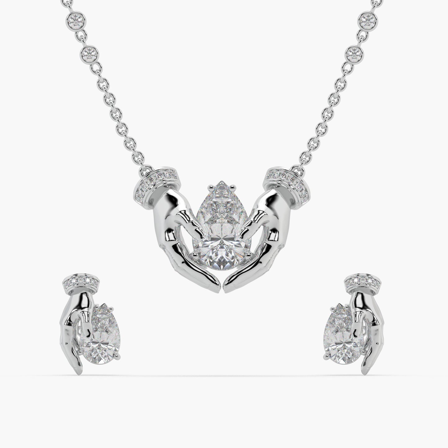 Guru Jewel's Fancy Shaped Diamond Studded Silver Pendant Set For Her