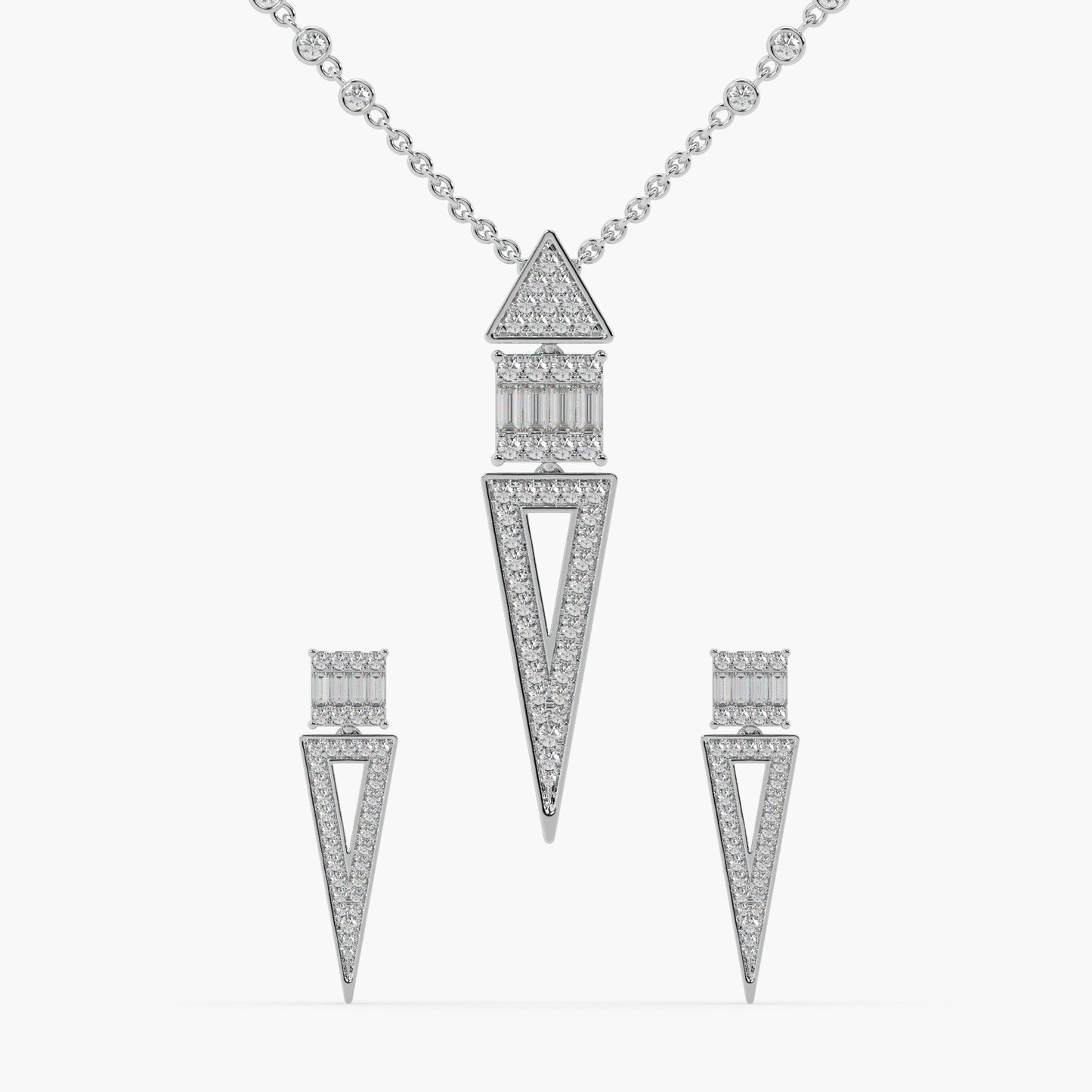 Guru Jewel's Captivating Diamond Studded Silver Pendant Set For Her