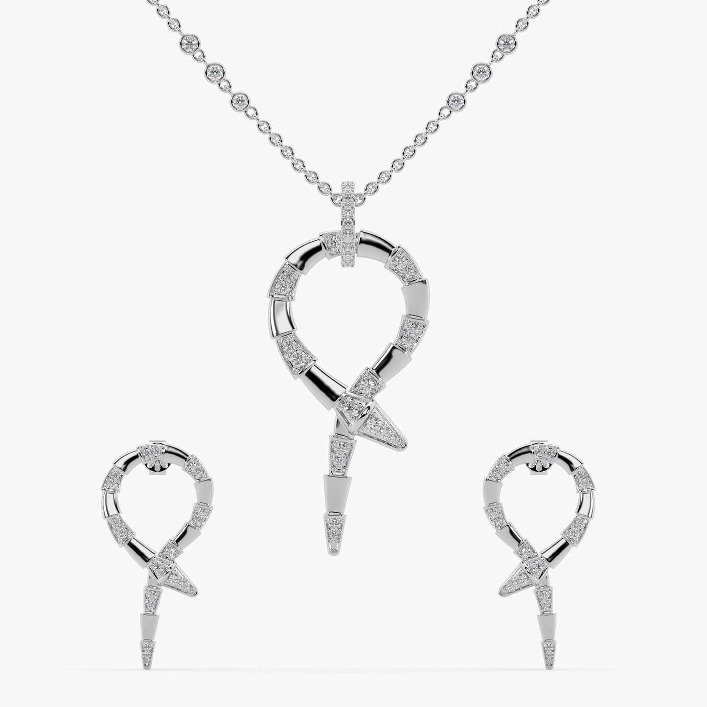 Guru Jewel's Alluring Diamond Studded Silver Pendant Set For Her