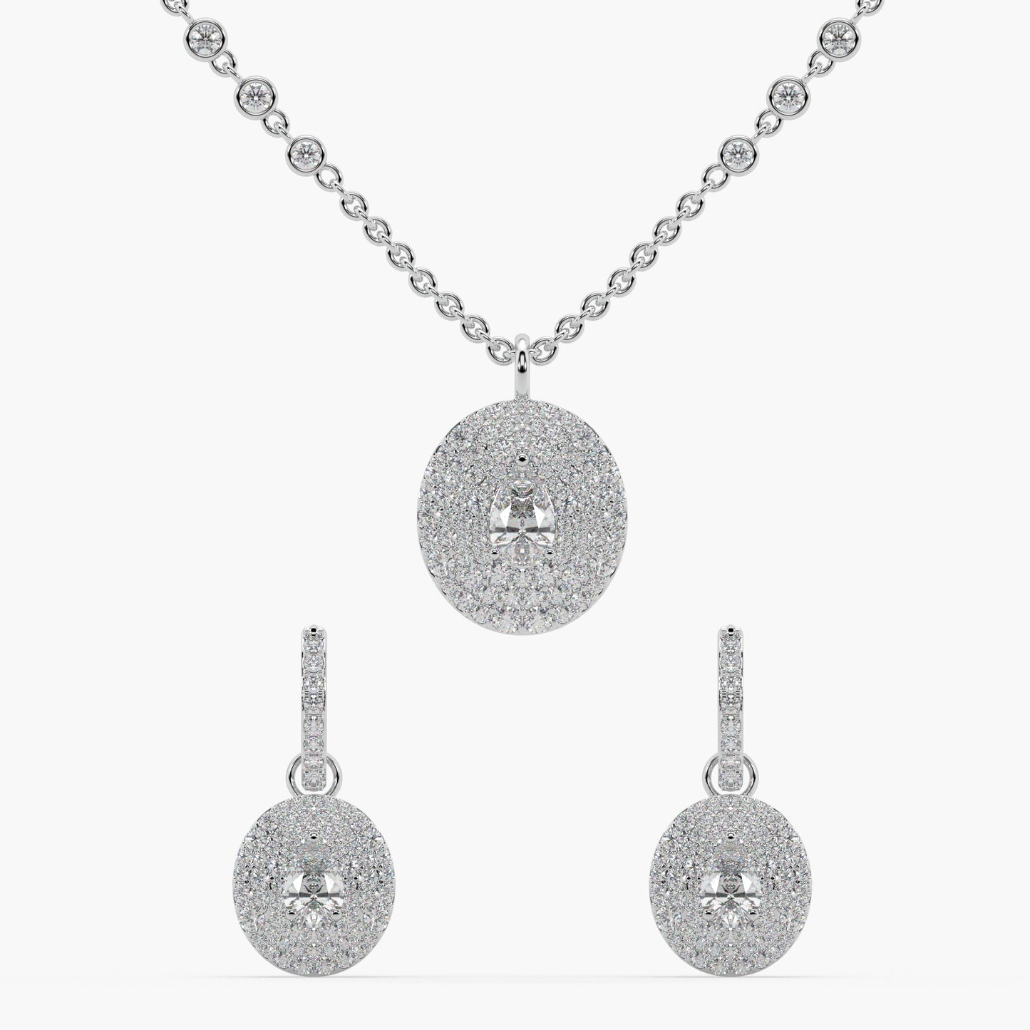 Guru Jewel's Fabulous Fancy Shaped Solitaire Studded Silver Pendant Set For Her