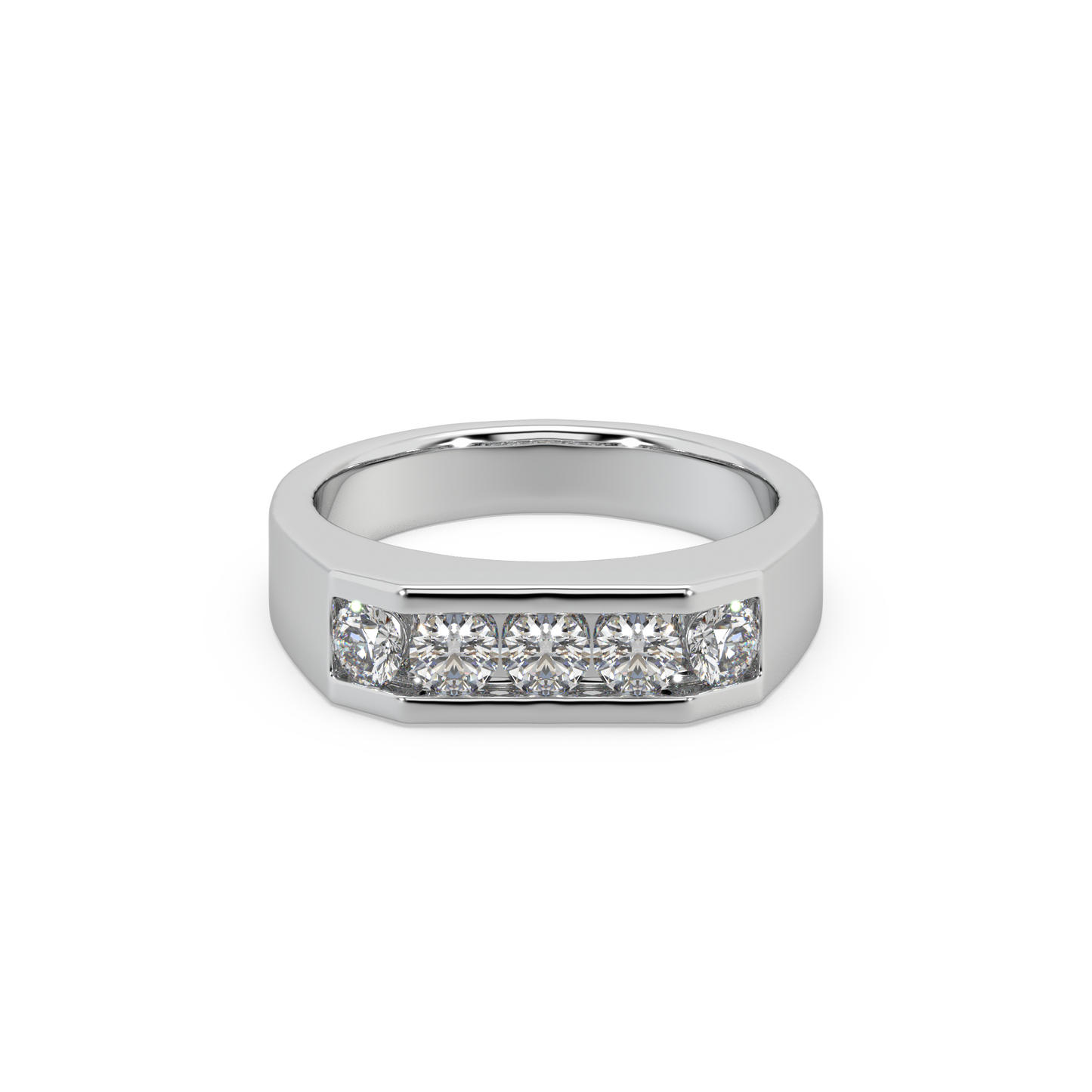 3.8mm Round Channel Moissanite Gents Ring For Him
