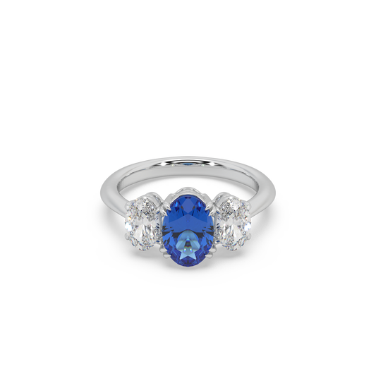Exclusive Oval Shape Stone 925 Silver And Fancy Diamond Studded Ladies Ring For Her