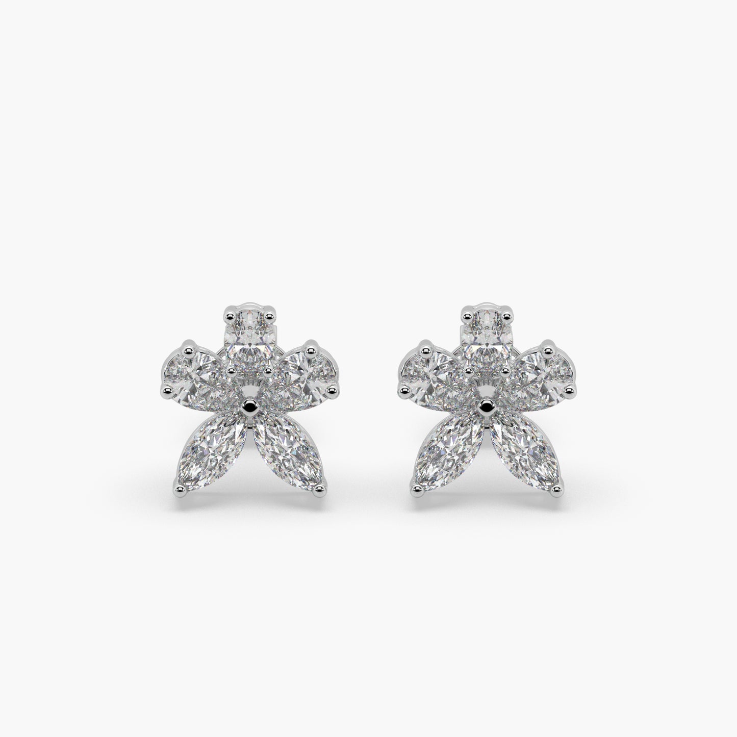 Guru Jewel's Fancy Shaped Diamond Studded Devastating Silver Earrings For Her