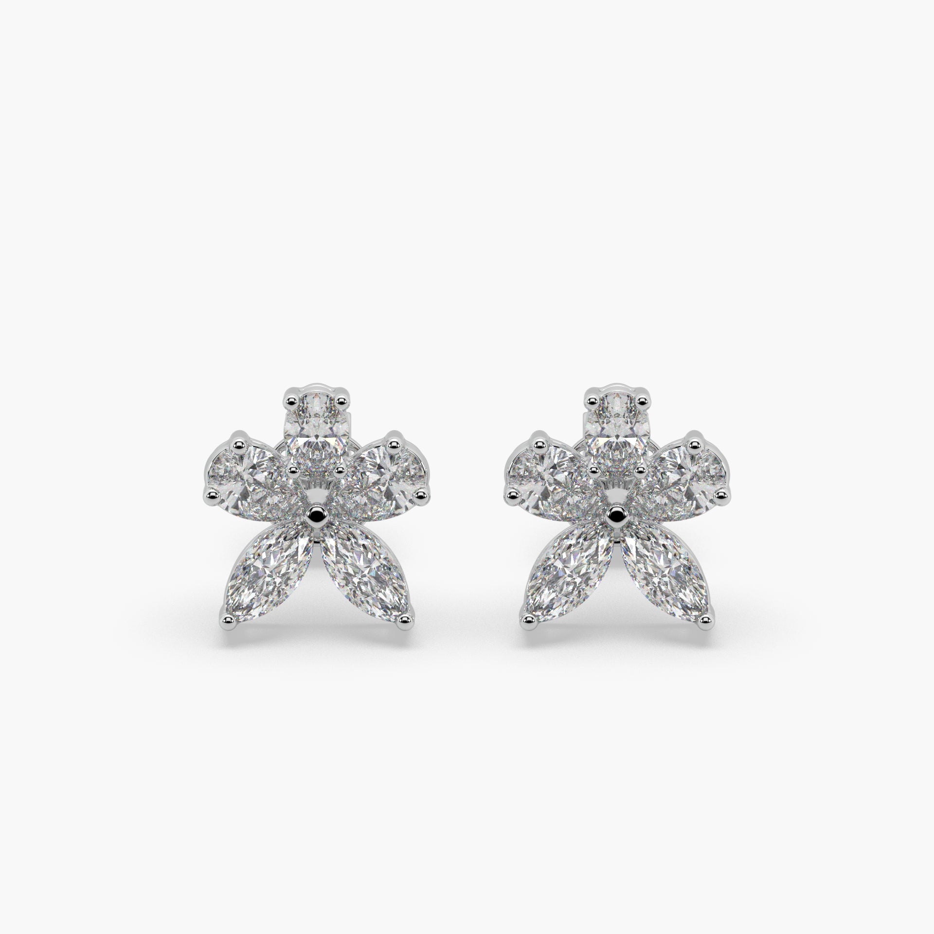 Guru Jewel's Fancy Shaped Diamond Studded Devastating Silver Earrings For Her