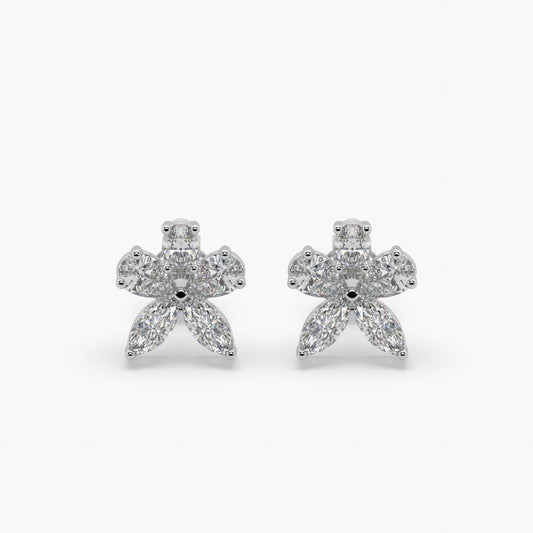 Guru Jewel's Fancy Shaped Diamond Studded Devastating Silver Earrings For Her