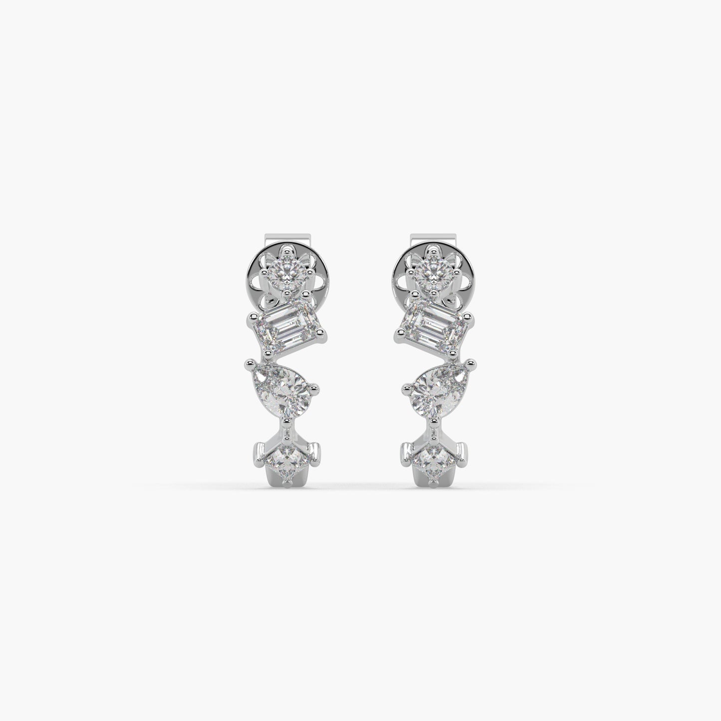 Guru Jewel's Multi Shape Diamond Studded Fascinating Silver Earrings For Her
