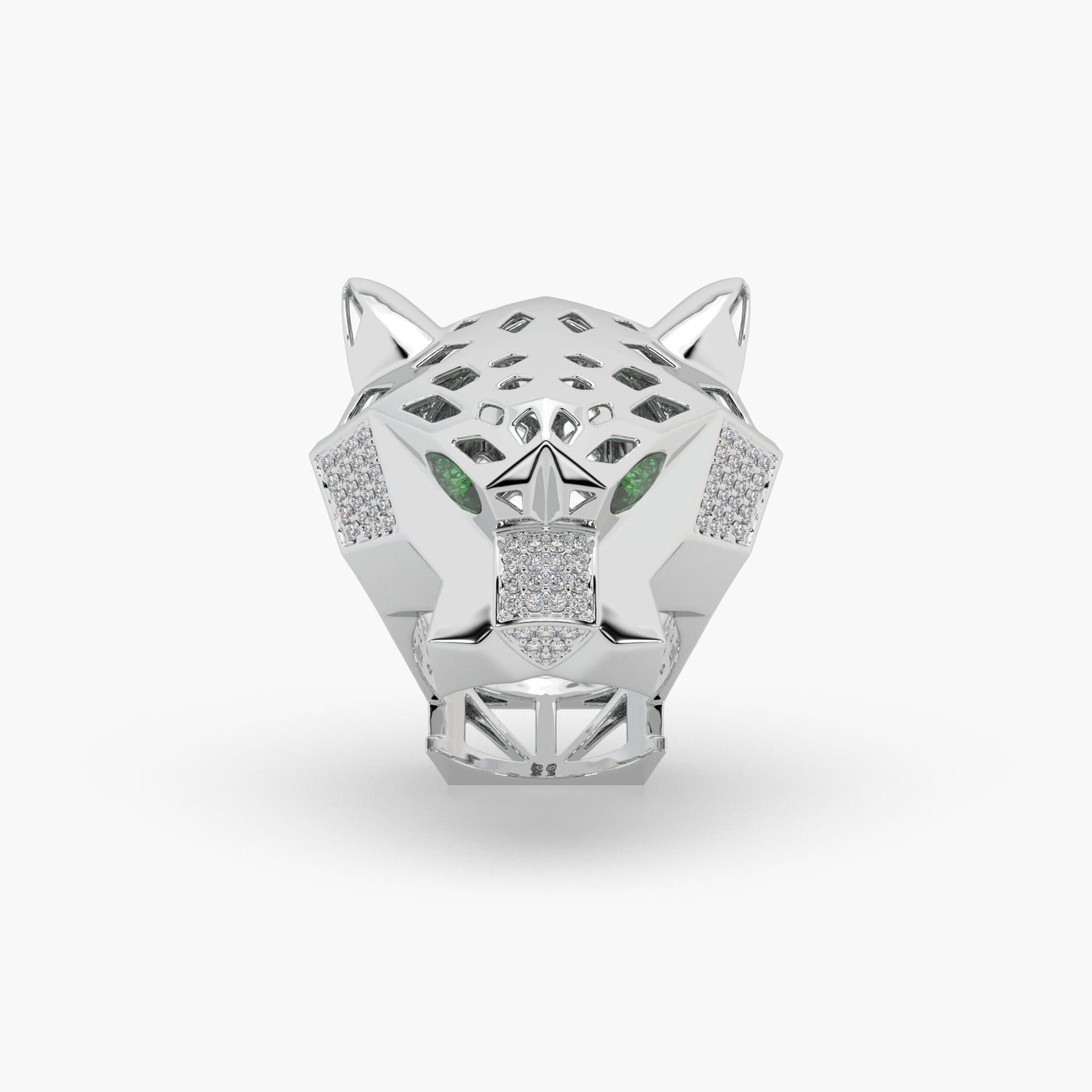 Guru Jewel's Astonishing Panther Style Round Diamond Studded Silver Ring For Him