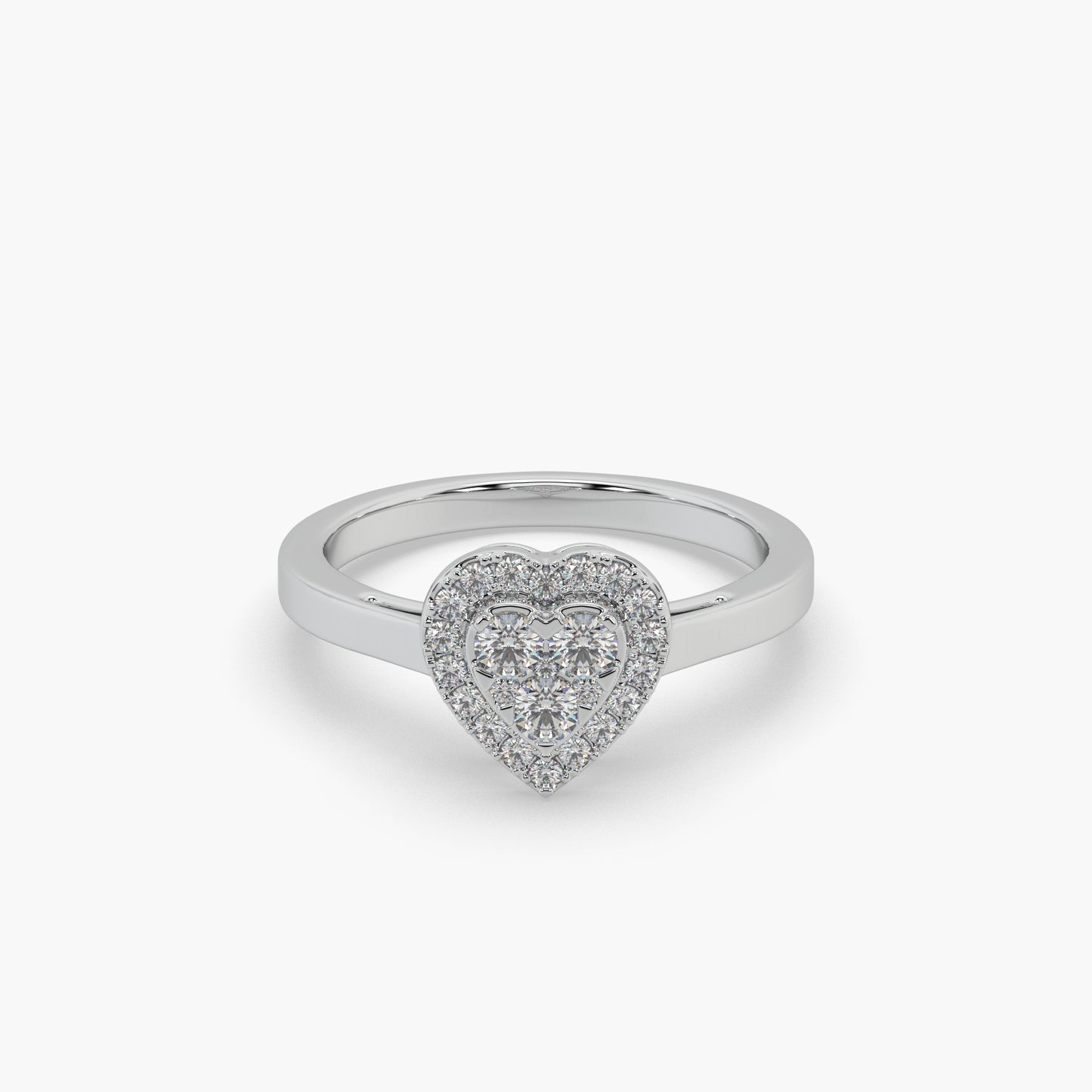 Guru Jewel's Round Diamond Studded Heart Shaped Silver Ring For Her
