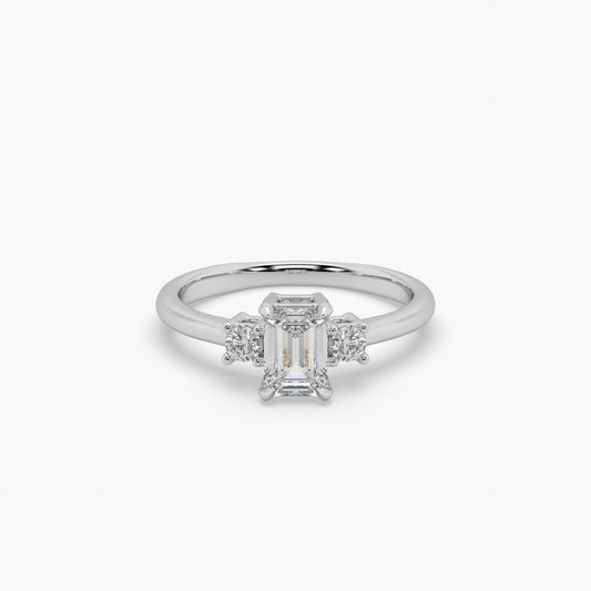 Guru Jewel's Emerald And Round Diamond Studded Impressive Silver Ring For Her