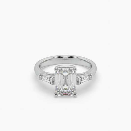 Guru Jewel's Fancy Shaped Emerald And Bugget Diamond Studded Silver Ring For Her