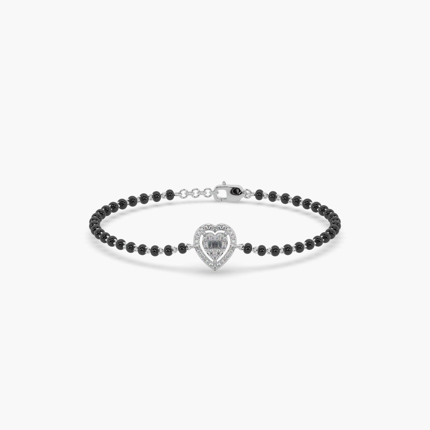 Guru Jewel's Alluring Diamond Studded Heart Shaped Silver Mangalsutra Bracelet For Her