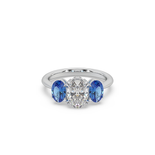 Unique Three Oval Cut 925 Silver Stone And Fancy Diamond Studded Ladies Ring For Her