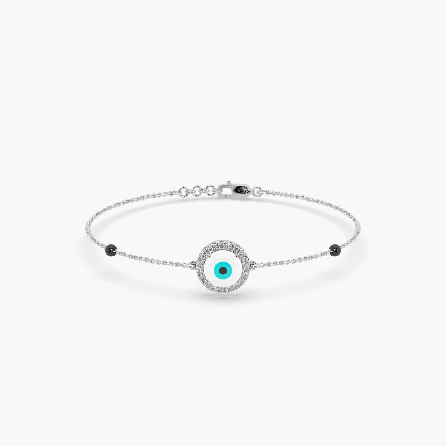 Guru Jewel's Diamond And Evil Eve Stone Studded Silver Loose Bracelet For Her