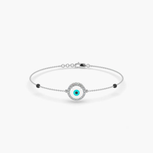 Guru Jewel's Diamond And Evil Eve Stone Studded Silver Loose Bracelet For Her