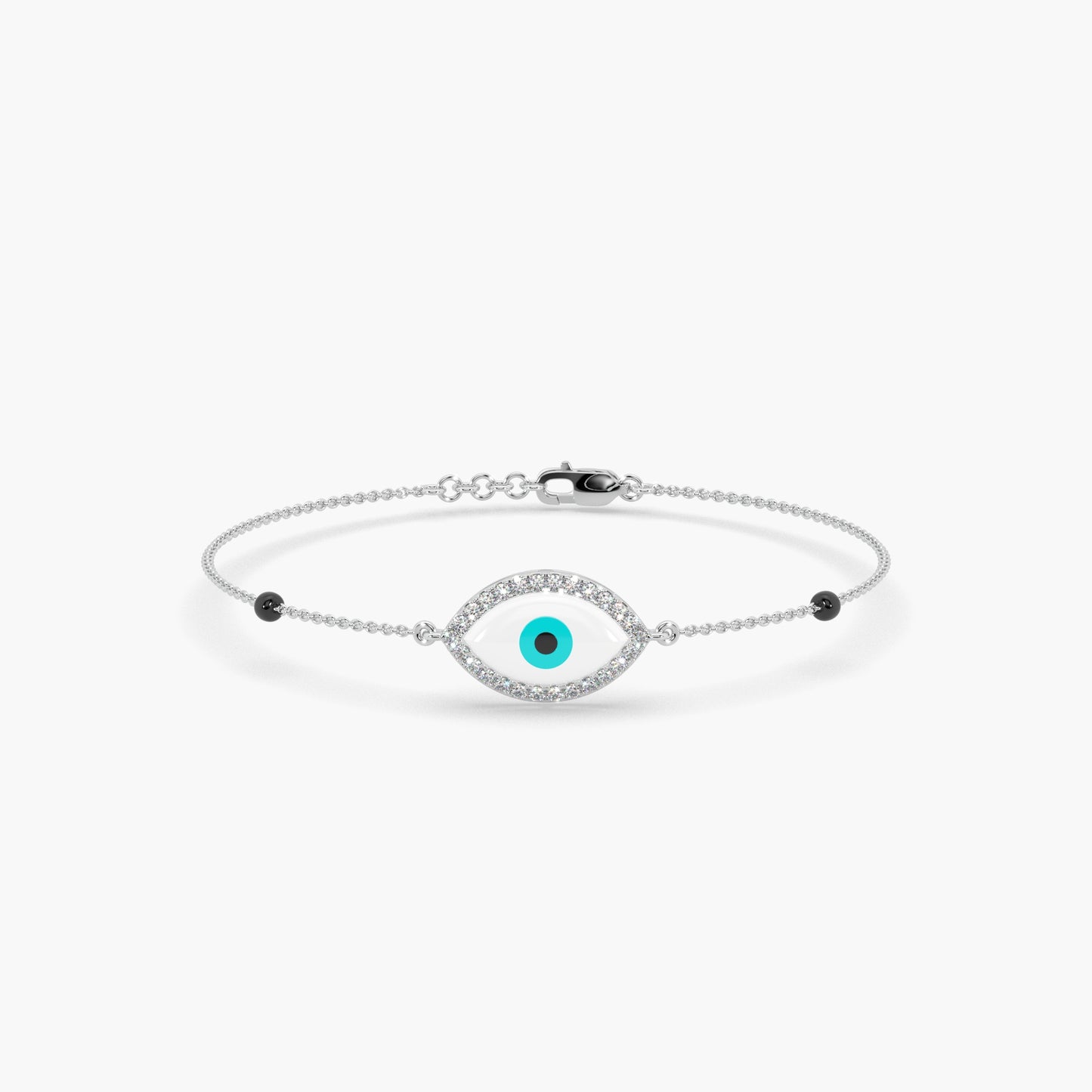 Guru Jewel's Round Diamond And Evil Eye Stone Studded Astonishing Silver Loose Bracelet For Her