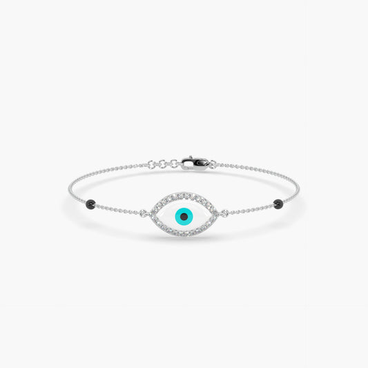 Guru Jewel's Round Diamond And Evil Eye Stone Studded Astonishing Silver Loose Bracelet For Her