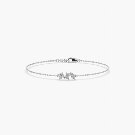 Guru jewel's Fancy Shaped Solitaire Diamond Studded Silver Loose Bracelet For Her