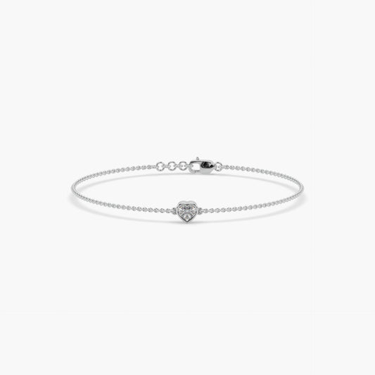 Guru Jewel's Heart Shaped Diamond Studded Loose Silver Bracelet For Her