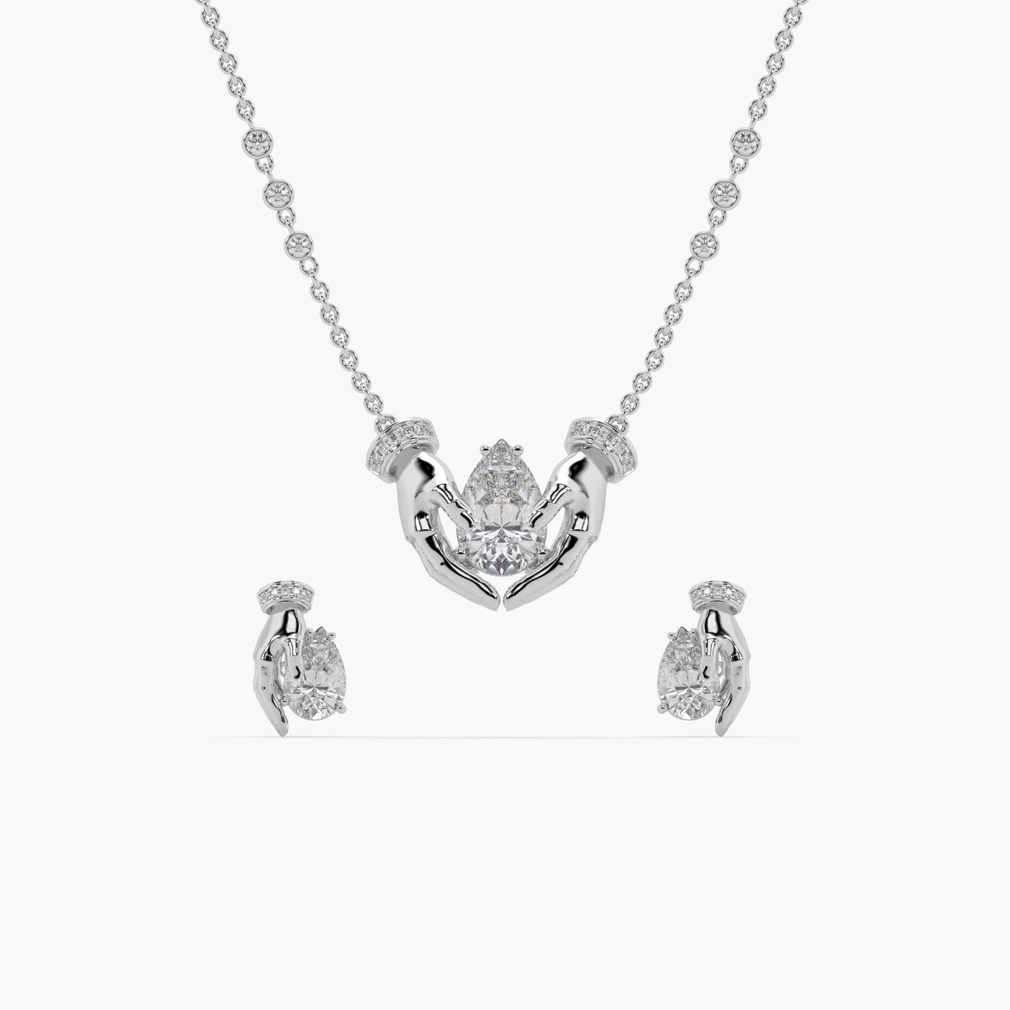 Guru Jewel's Fancy Shaped Diamond Studded Silver Pendant Set For Her