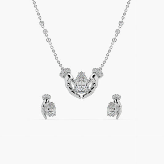 Guru Jewel's Fancy Shaped Diamond Studded Silver Pendant Set For Her