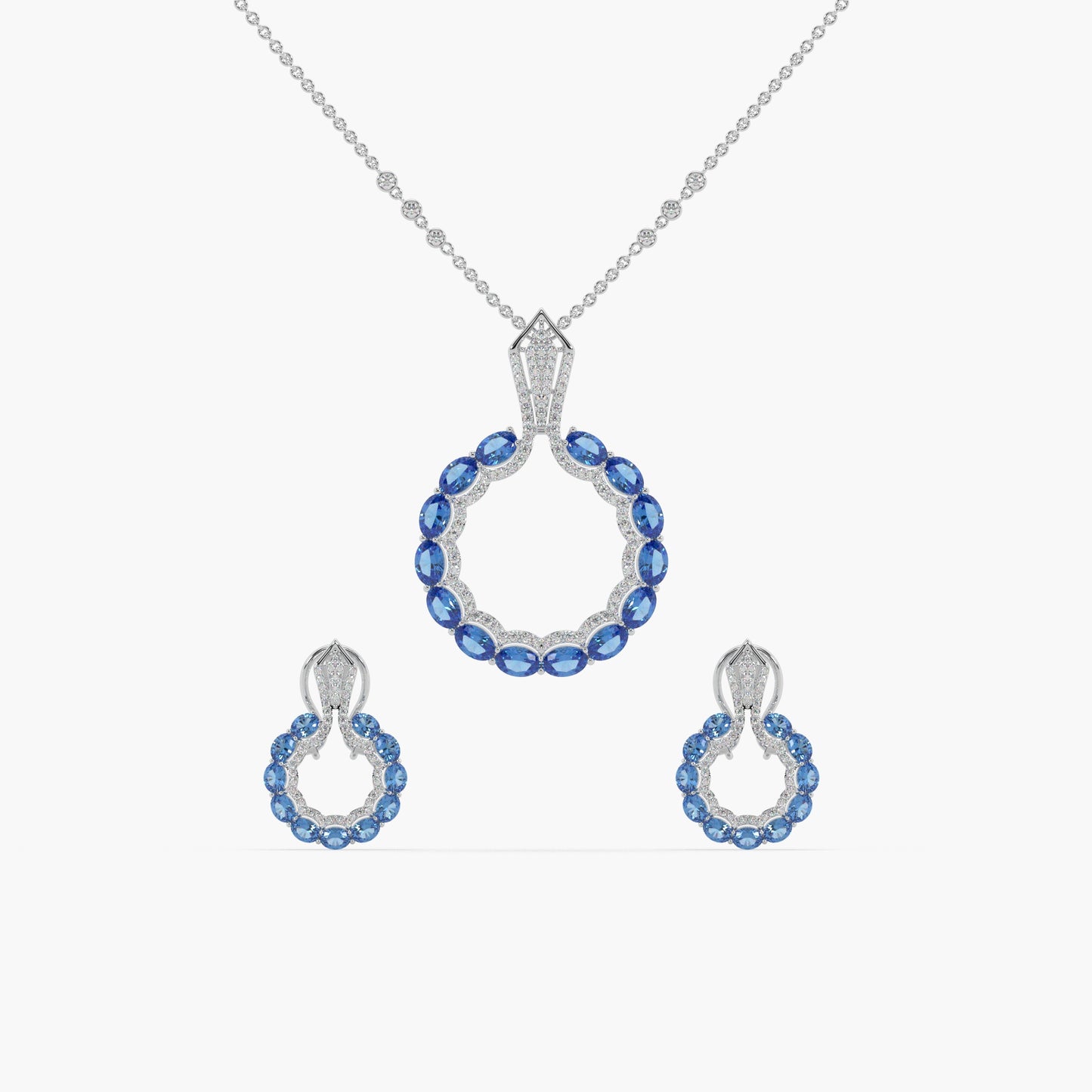 Guru Jewel's Blue Stone And Dimond Studded Silver Pendant Set For Her