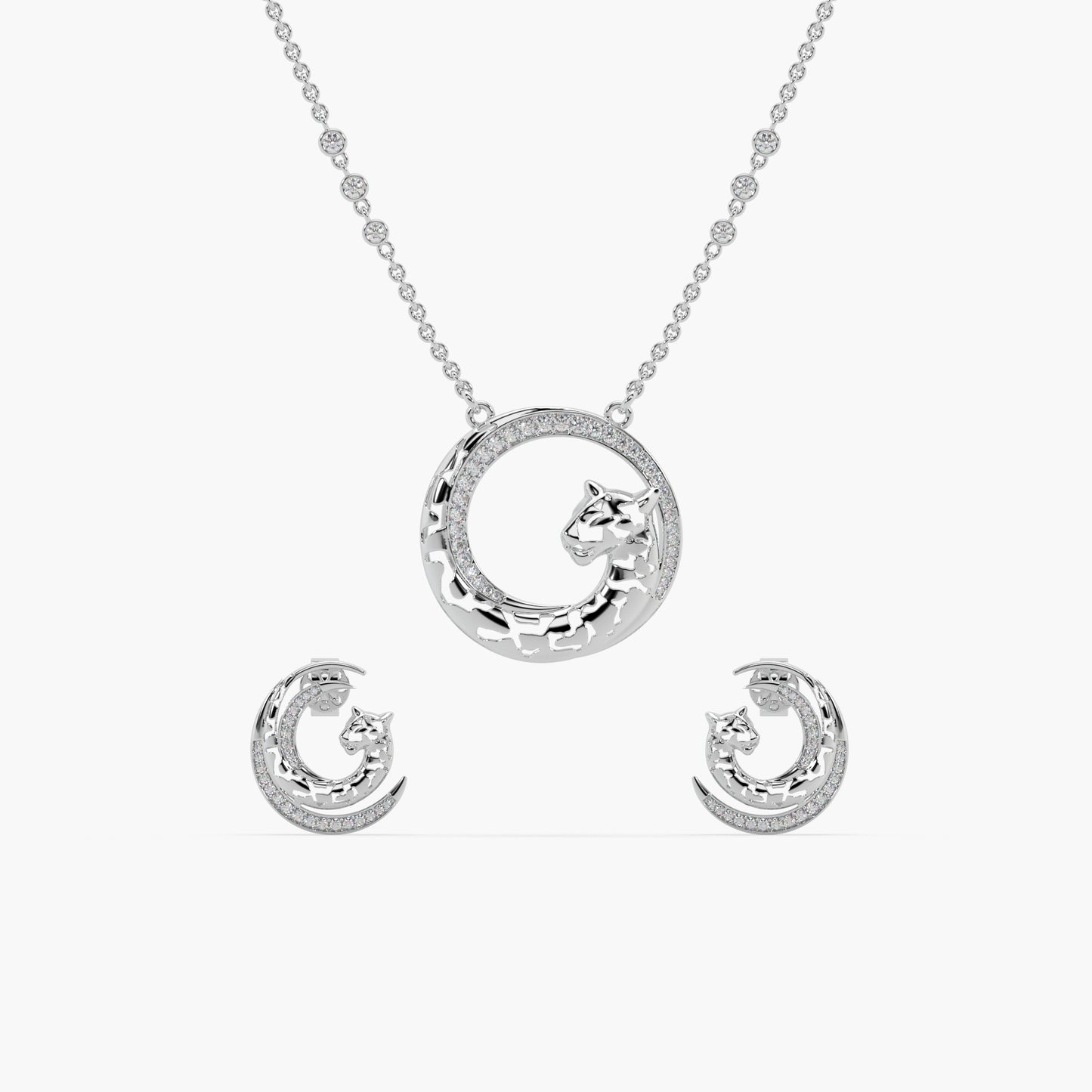 Guru Jewel's Jaguar Design Diamond Studded Silver Pendant Set For Her