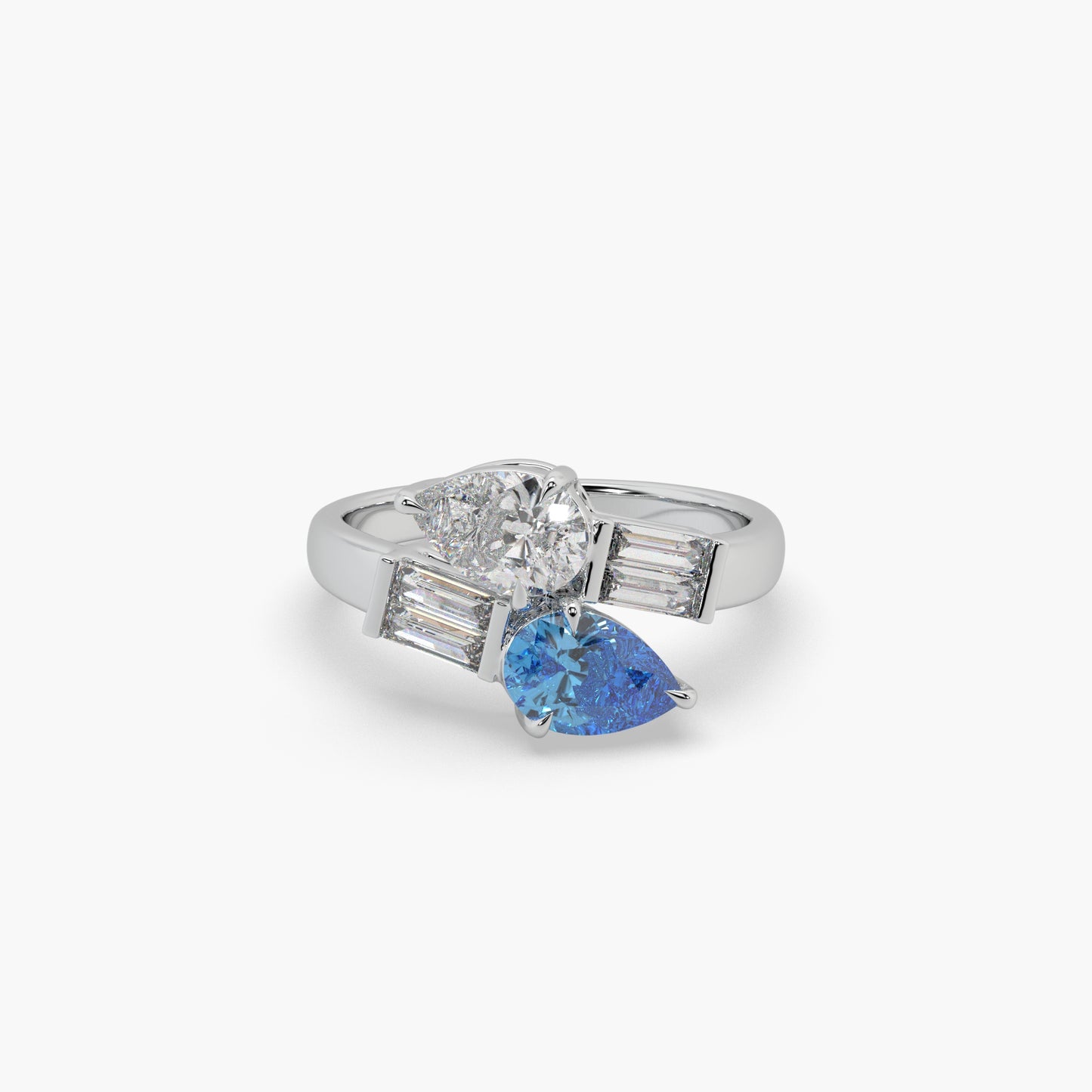 Guru Jewel's Blue Sapphire And Fancy Diamond Bugget Studded Silver Ring For Her