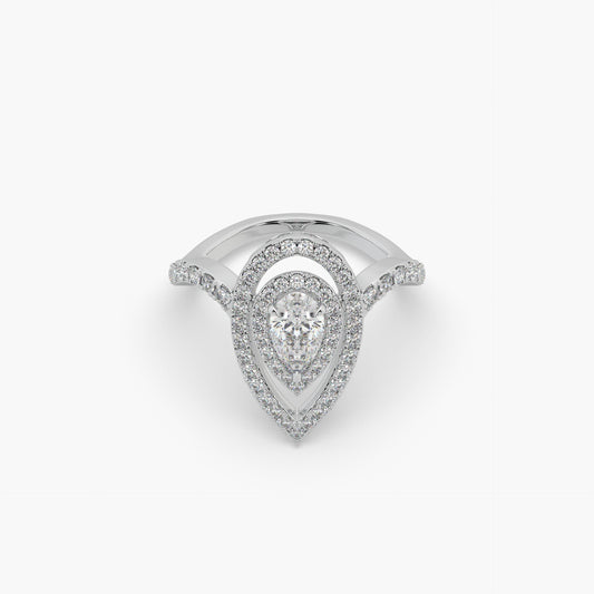 Guru Jewel's Fancy Pear Shaped And Round Diamond Studded Captivating Silver Ring For Her