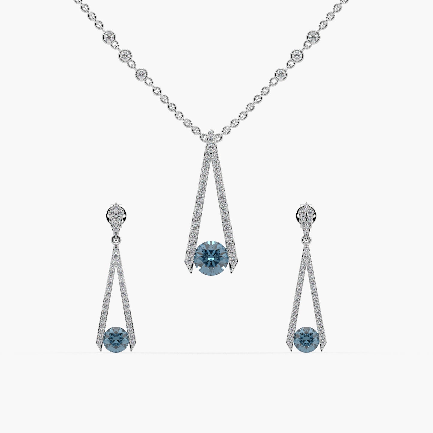 Guru Jewel's Fascinating Blue Stone Studded Silver Pendant Set For Her