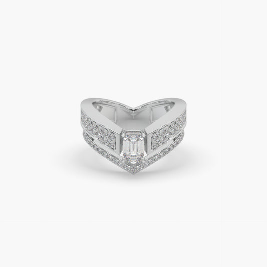 Guru Jewel's Emerald And Round Diamond Studded Silver Ring For Her