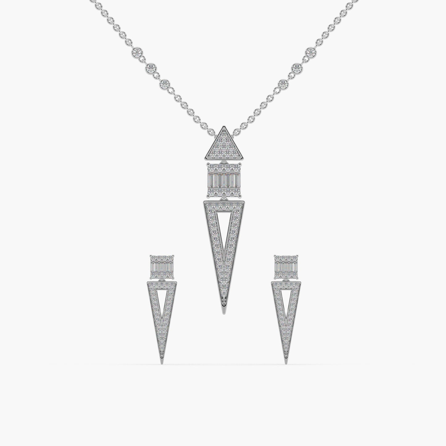 Guru Jewel's Captivating Diamond Studded Silver Pendant Set For Her
