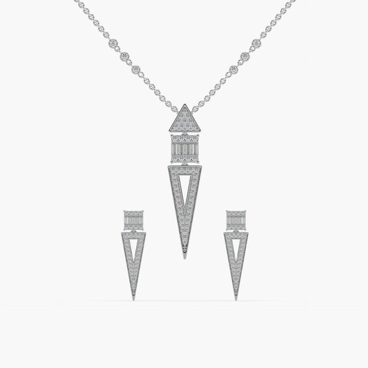 Guru Jewel's Captivating Diamond Studded Silver Pendant Set For Her