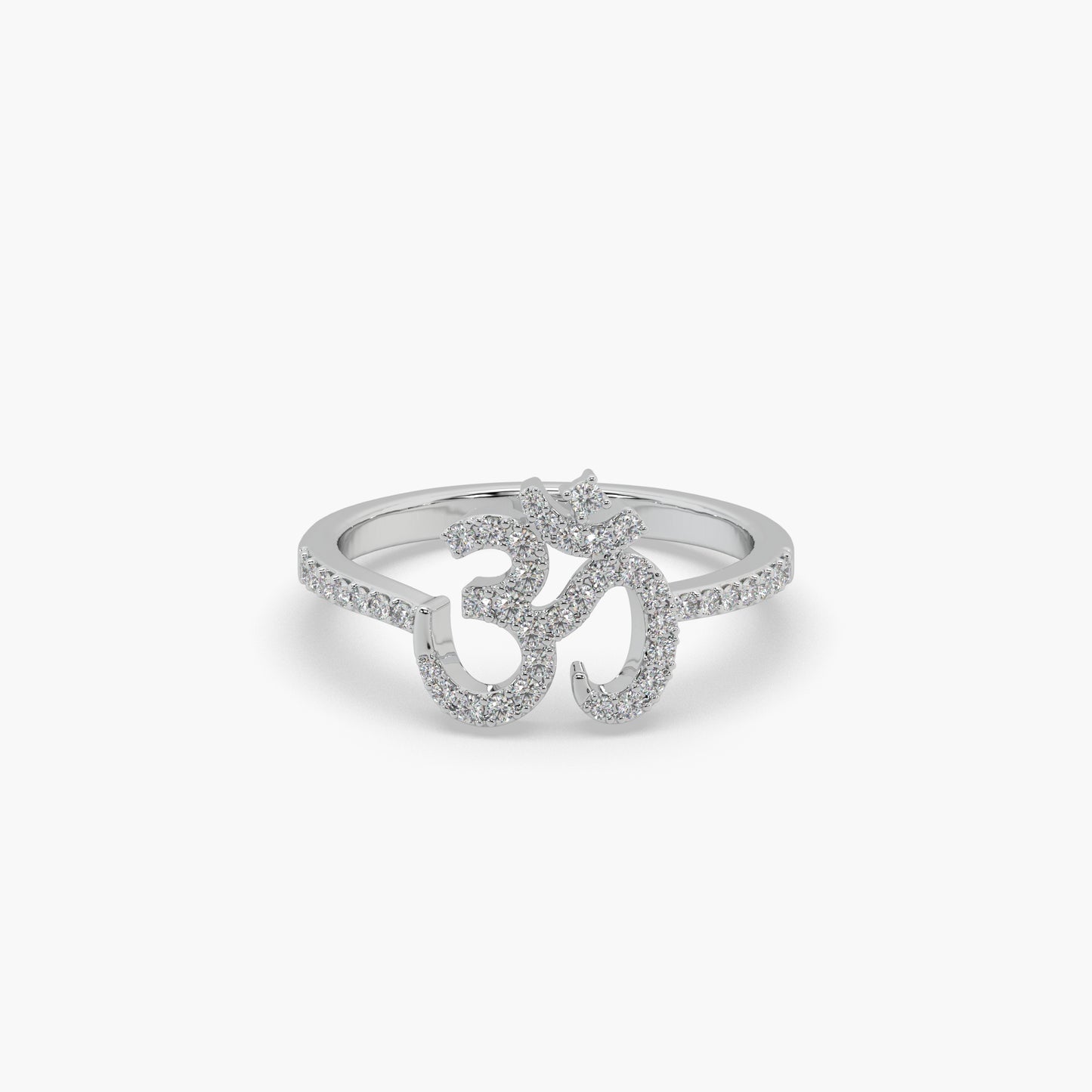 Guru Jewel's Round Diamond Studded "OM" Silver Ring For Her