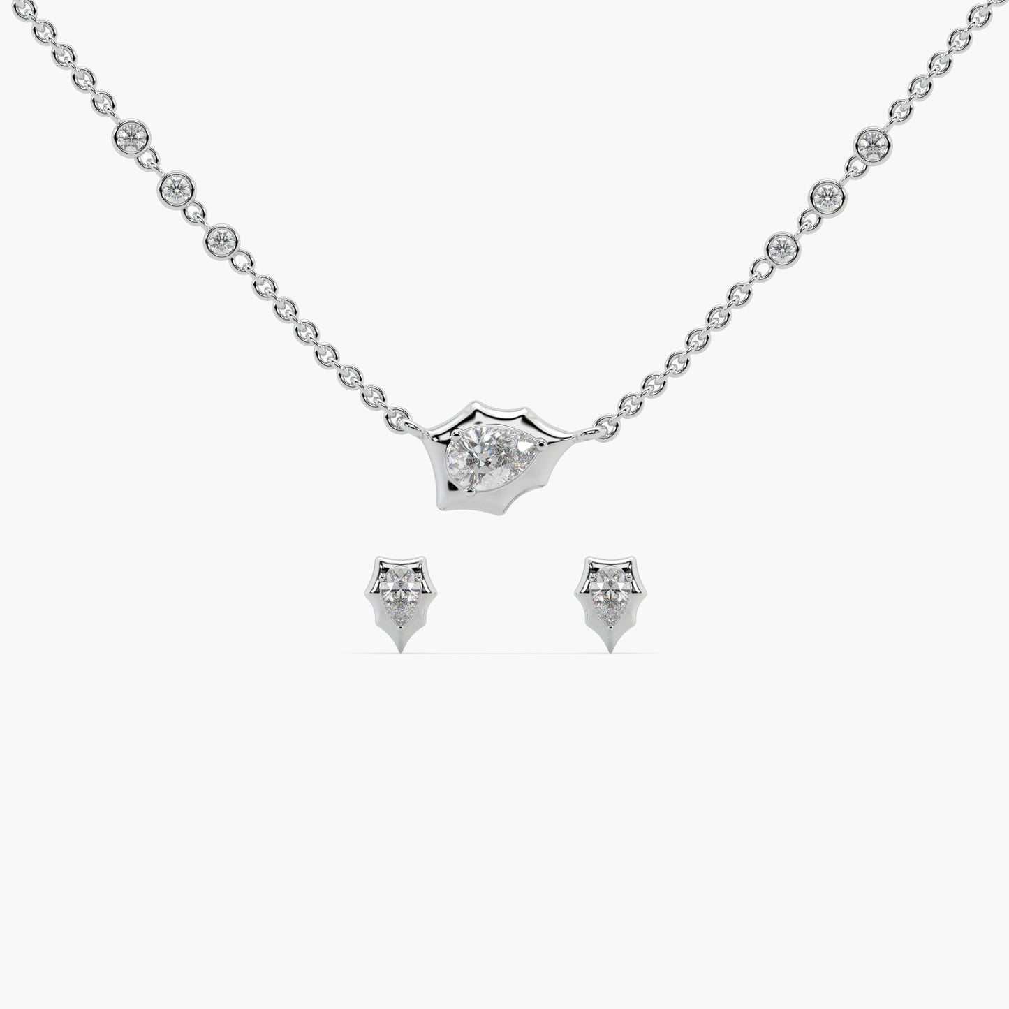 Guru Jewel's Fabulous Fancy Shaped Diamond Studded Silver Pendant Set For Her