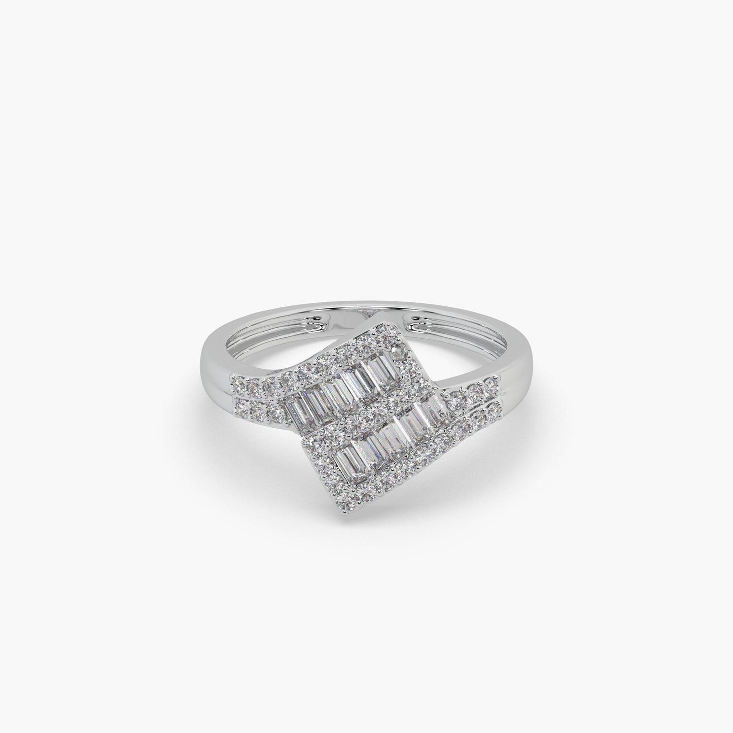 Guru Jewel's Round And Bugget Diamond Studded Devastating Silver Ring For Her