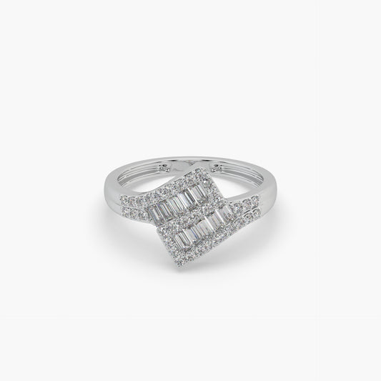Guru Jewel's Round And Bugget Diamond Studded Devastating Silver Ring For Her