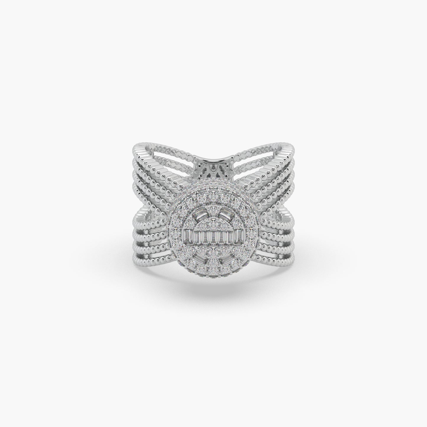 Guru Jewel's Round Diamond Studded Devastating Silver Ring For Her