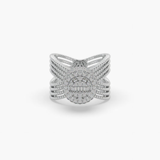 Guru Jewel's Round Diamond Studded Devastating Silver Ring For Her