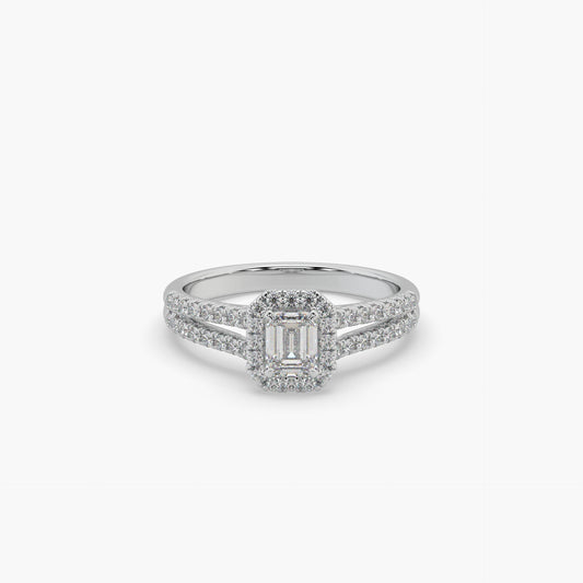 Guru Jewel's Fancy Emerald And Round Diamond Studded Fascinating Silver Ring For Her