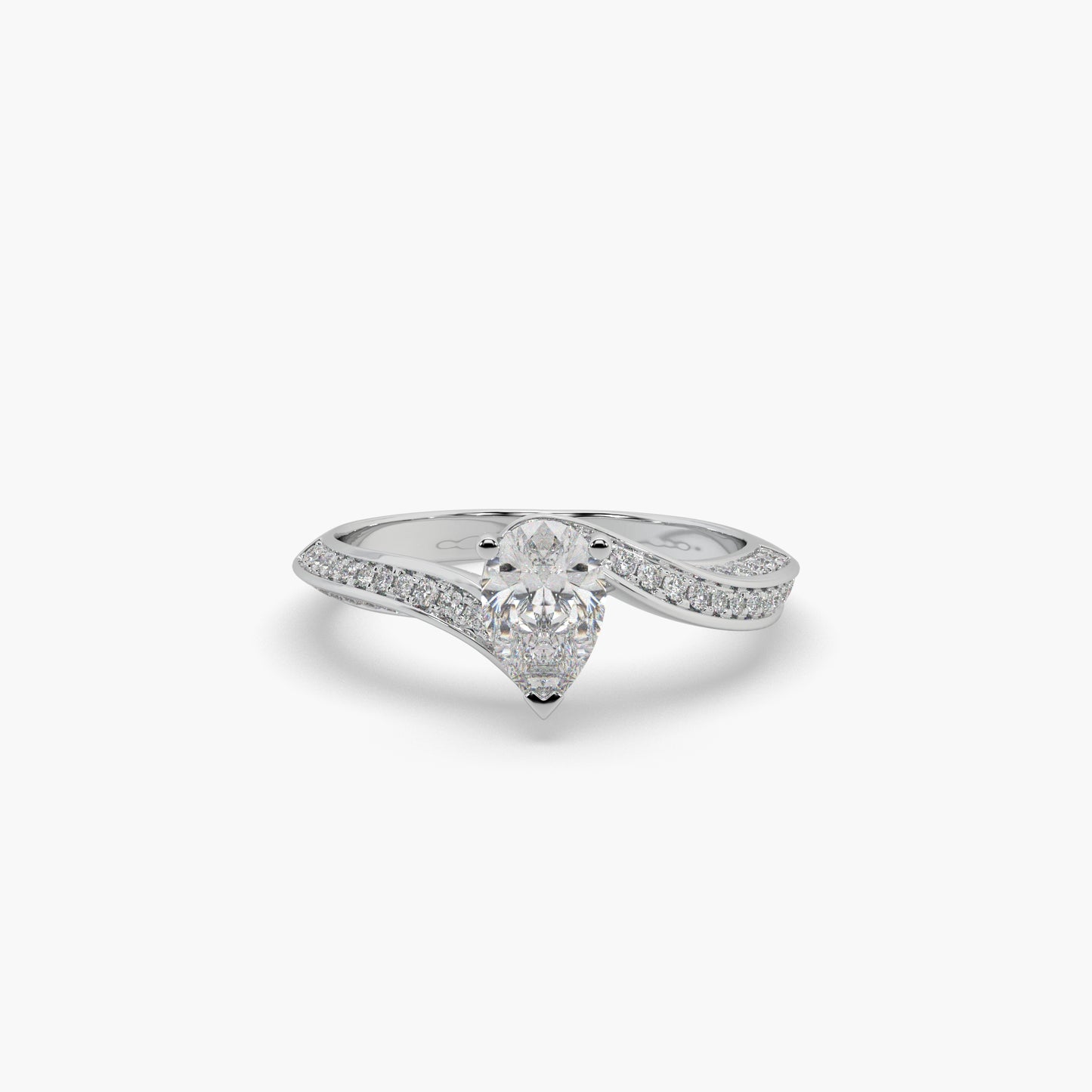 Guru Jewel's Fancy Pear And Round Shaped Diamond Studded Silver Ring For Her