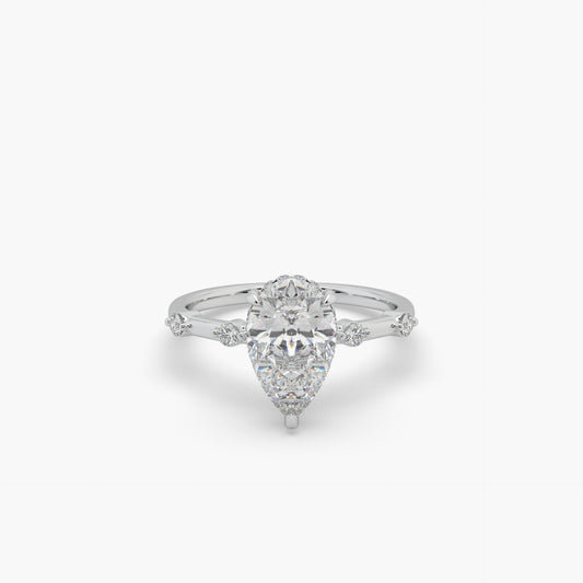 Guru Jewel's Fancy Pear And Round Shaped Diamond Studded Silver Ring For Her