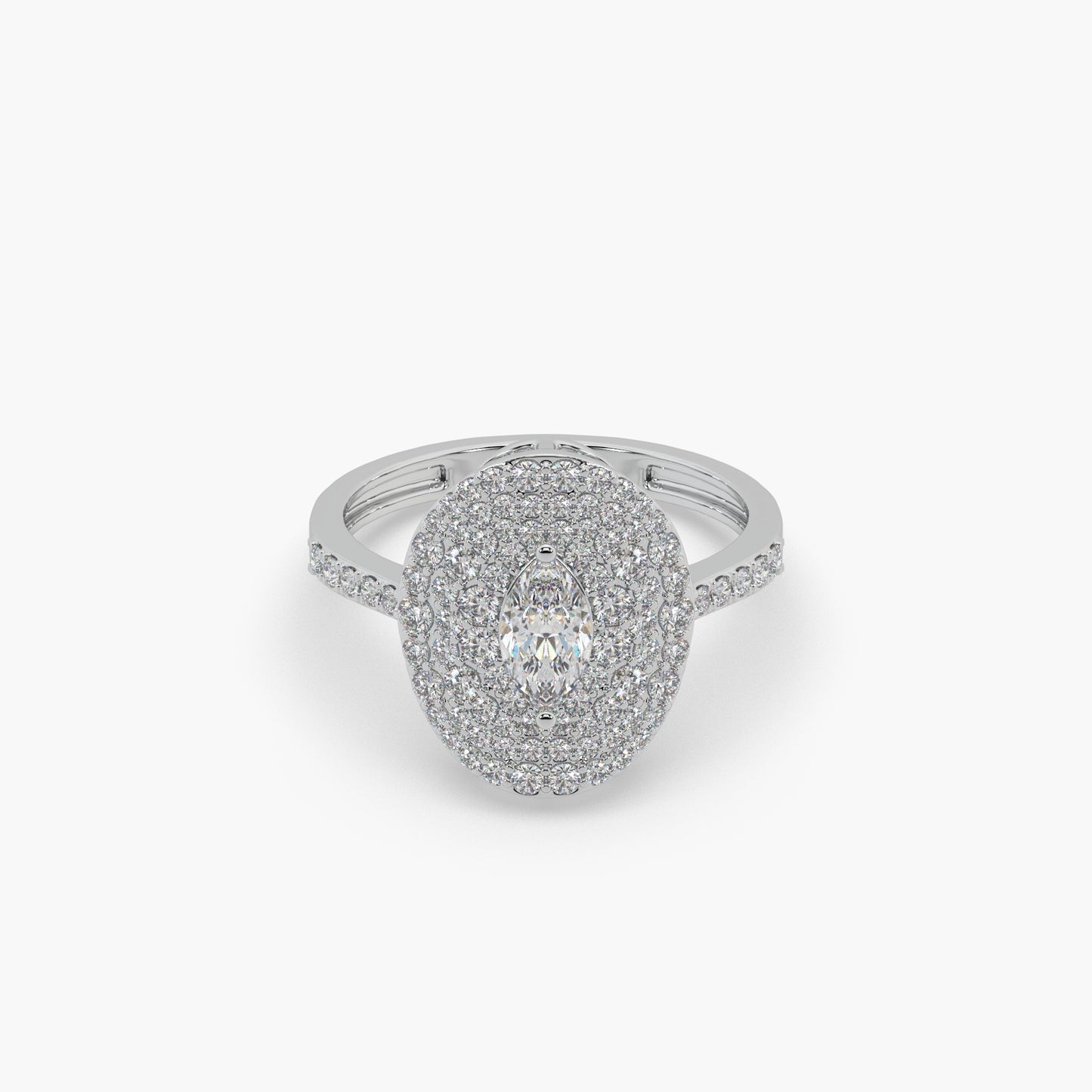 Guru Jewel's Round And Fancy Marquise Diamond Studded Silver Ring For Her