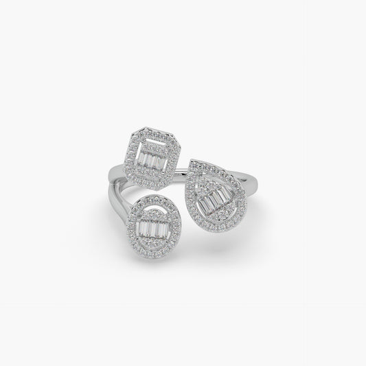 Guru Jewel's Round And Bugget Diamond Studded Multi Shaped Silver Ring For Her