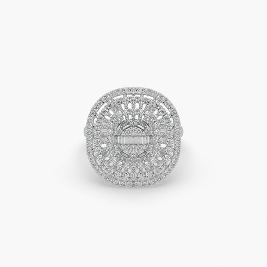 Guru Jewel's Round And Bugget Diamond Studded Fascinating Silver Ring For Her